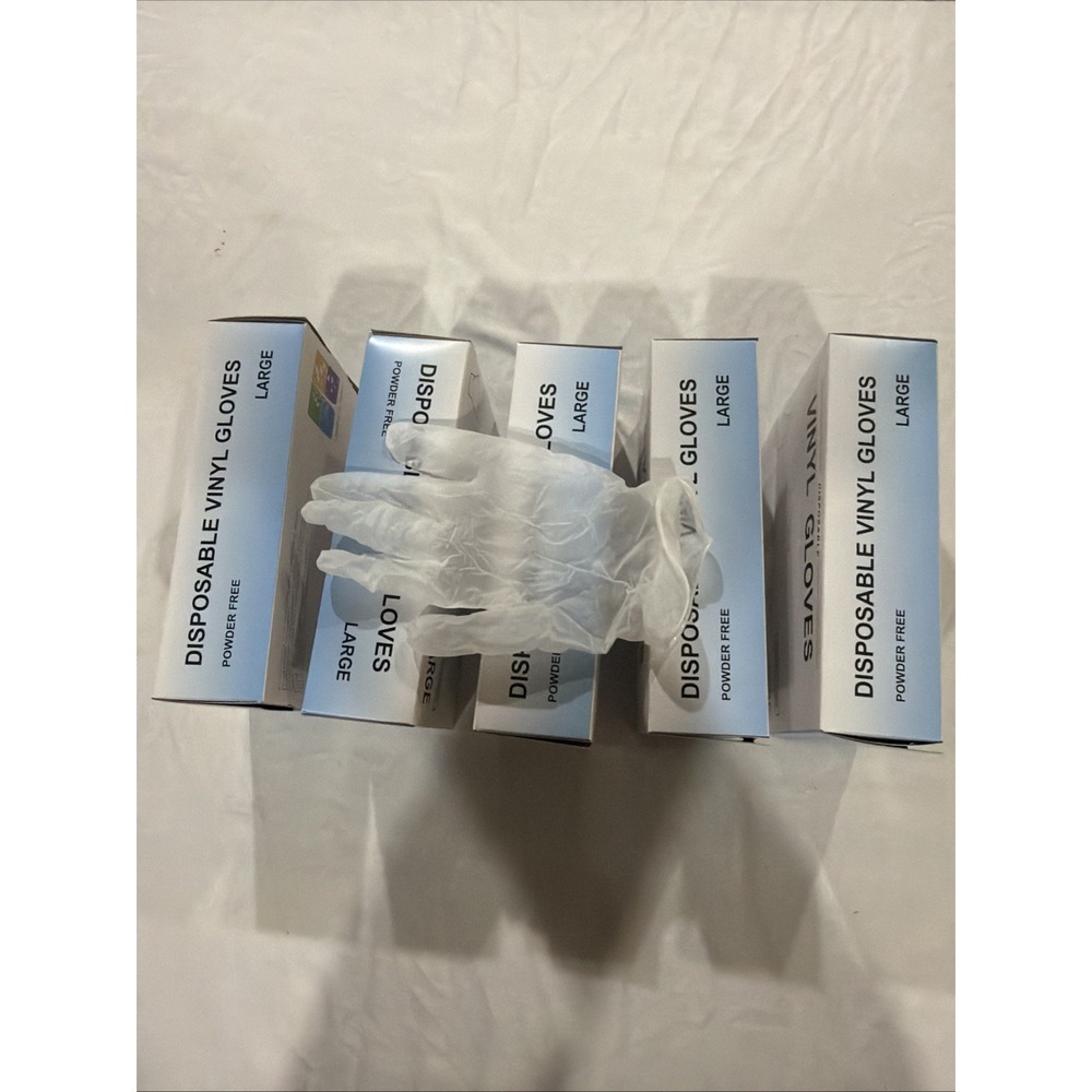 500 large disposable powder free gloves. Lot Of 5 Boxes. 100 In Each Box‎